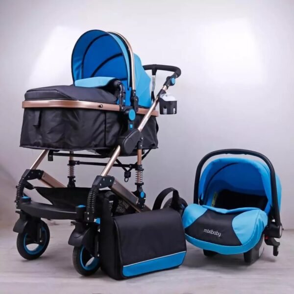 Carrinho de Bebê Europeu Luxo Menino kit com Bebê Conforto  Acoplável incluído + Bolsa de Brinde Cor Azul/Preto - Image 5