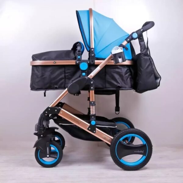 Carrinho de Bebê Europeu Luxo Menino kit com Bebê Conforto  Acoplável incluído + Bolsa de Brinde Cor Azul/Preto - Image 4
